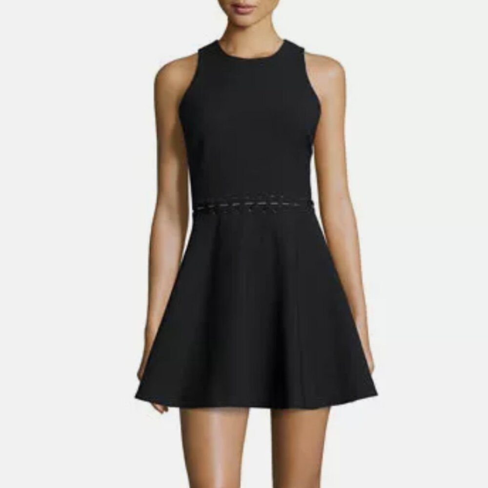 Elizabeth and James 'Carter' Black Lace-Up Waist Jersey Flare Dress Size 6